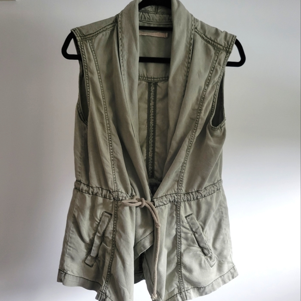 Max Jeans Drape Vest Women’s Sz Medium Sage Drawstring Waist Accentuating
